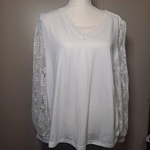 SHEIN White Lace Sleeve Blouse